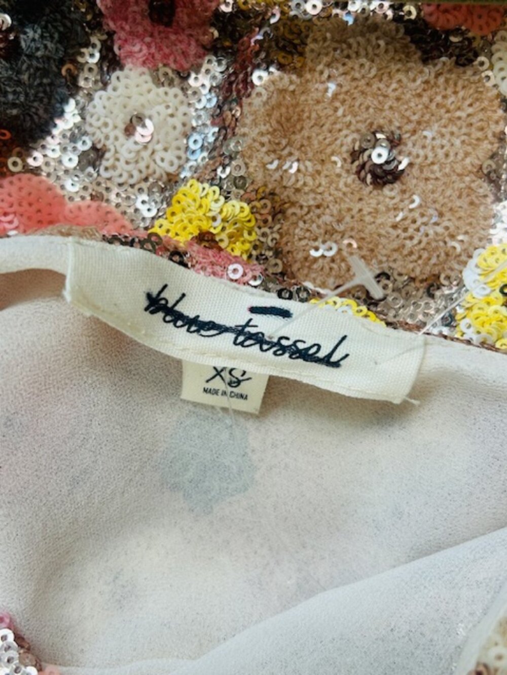 Anthropologie Blue Tassel Floral Sequin Strap Shift Pink Combo Mini Dress NEW - Picture 3 of 16